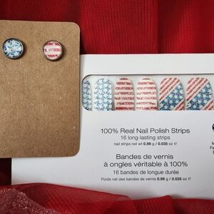 Patriotic Nail Polish Strips and Earrings Set